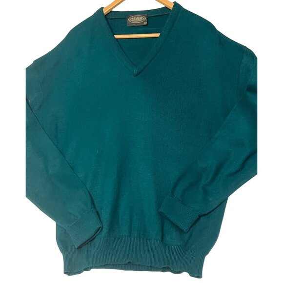 Vintage John Woodhead SWeater Men's MAcrylic V-Neck Sweater Teal Medium Stretch - Picture 2 of 13